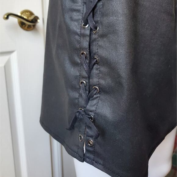 French Connection Skirt Coated Denim Lace Up Party Date Night Sexy Holiday Goth - Picture 8 of 13